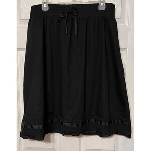 Avenue Black Drawstring Waist Knee Length‎ Skirt Women's Size 18/20 Lace Trim